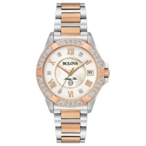 Ladies' Bulova Marine Star Diamond Two-Tone Rose Gold-Tone Stainless Steel Watch | 34mm | 98R234