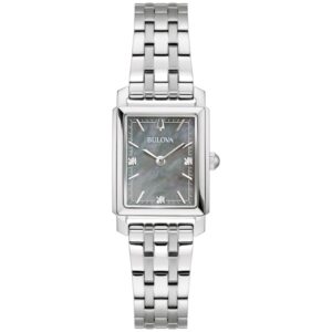 Ladies' Bulova Sutton Diamond Accent Watch with Rectangular Grey Mother-of-Pearl Dial (Model: 96P252)