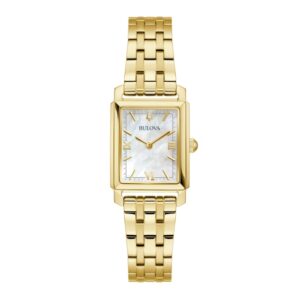 Ladies' Bulova Sutton Gold-Tone IP Watch with Rectangular Mother-of-Pearl Dial (Model: 97L177)