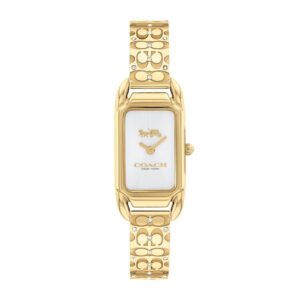 Ladies' Coach Cadie Crystal Accent Gold-Tone IP Bangle Watch with Rectangular White Dial (Model: 14504196)