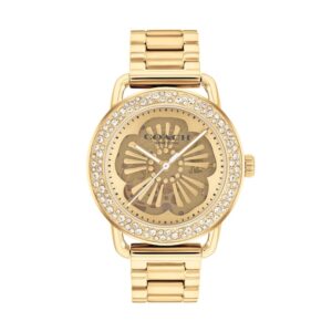 Ladies’ Coach Cruiser Crystal Accent Gold-Tone IP Automatic Watch with Tea Rose Dial (Model: 14504368)