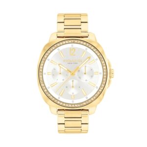 Ladies’ Coach Kitt Crystal Accent Gold-Tone IP Chronograph Watch with Silver-Tone Dial (Model: 14504397)