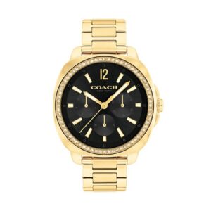 Ladies’ Coach Kitt Crystal Accent Gold-Tone IP Chronograph Watch with Black Dial (Model: 14504398)