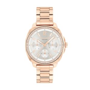 Ladies’ Coach Kitt Crystal Accent Rose-Tone IP Chronograph Watch with Grey Dial (Model: 14504395)