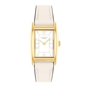 Ladies' Coach Reese Gold-Tone IP White Leather Strap Watch with Rectangular White Dial (Model: 14504314)