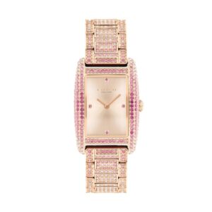 Ladies’ Coach Reese Pink Ombré Crystal Rose-Tone IP Watch with Rectangular Rose-Tone Dial (Model: 14504414)