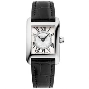Ladies' Frederique Constant Classics Carrée Diamond Dial Black Leather Strap Watch | FC-200MPDC16-BL