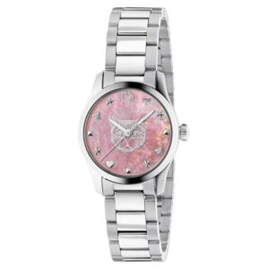 Ladies' Gucci G-Timeless Pink Mother-of-Pearl Dial Stainless Steel Watch, 27mm YA1265013