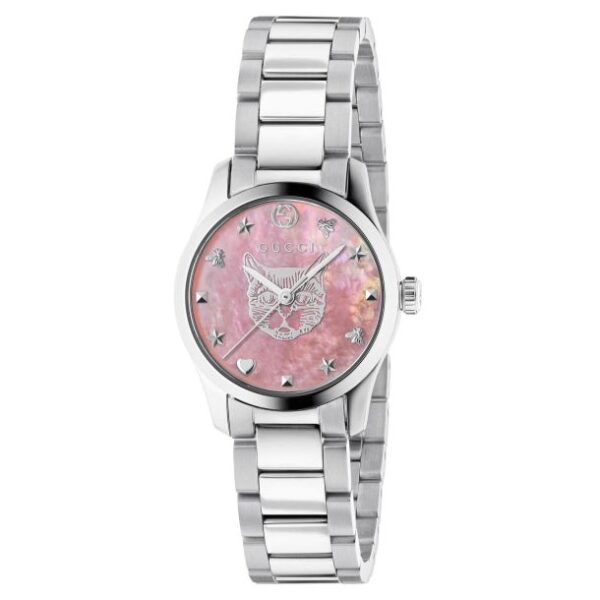 Ladies' Gucci G-Timeless Pink Mother-of-Pearl Dial Stainless Steel Watch, 27mm YA1265013