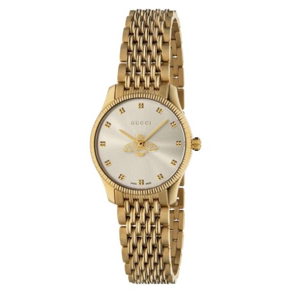 Ladies' Gucci G-Timeless with Bee Slim Silver Dial Gold-Tone Watch, 29mm YA1265021