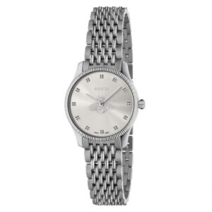 Ladies' Gucci G-Timeless with Bee Slim Silver Dial Stainless Steel Watch, 29mm YA1265019