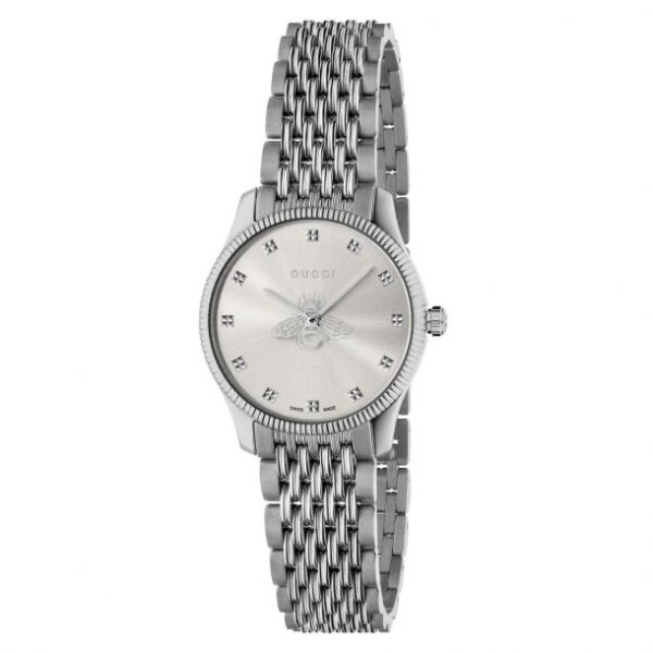 Ladies' Gucci G-Timeless with Bee Slim Silver Dial Stainless Steel Watch, 29mm YA1265019