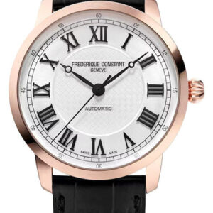 Limited Edition Frederique Constant Classics Premiere Automatic Rose Gold Plated Steel Silver Dial Black Leather Strap Mens Watch FC-301SWR3B4