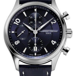 Limited Edition Frederique Constant Classics Runabout RHS Automatic Chronograph Stainless Steel Blue Dial Blue Leather Strap Date Mens Watch FC-392RMN5B6
