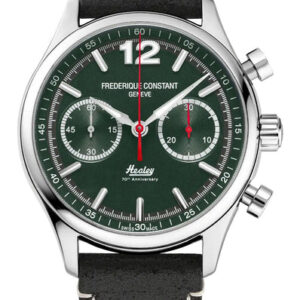 Limited Edition Frederique Constant Classics Vintage Rally Healey Automatic Chronograph Stainless Steel Green Dial Black Leather Strap Mens Watch FC-397HDGR5B6