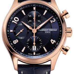 Limited Edition Frederique Constant Runabout RHS Chronograph Automatic Rose Gold Plated Steel Blue Leather Date Mens Watch FC-392RMN5B4