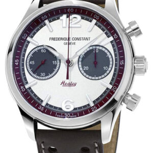 Limited Edition Frederique Constant Vintage Rally Healey Chronograph Automatic Stainless Steel Silver Dial Gray Leather Strap Mens Watch FC-397HSG5B6