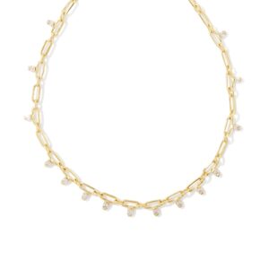 Lindy Gold Crystal Chain Necklace in White Crystal