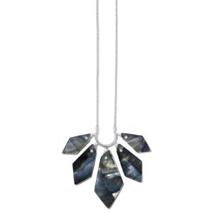 Mari Bright Silver Long Pendant Necklace in Black Mother-of-Pearl