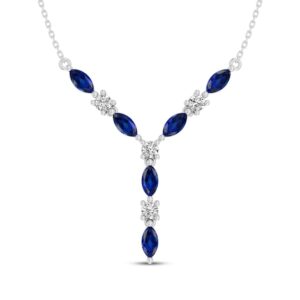 Marquise-Cut Blue Lab-Created Sapphire & White Lab-Created Sapphire Y-Drop Necklace Sterling Silver 16.5"