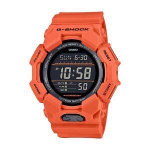 Men’s Casio G-Shock Long-Life Digital Orange Bio-Based Resin Strap Watch with Black Dial (Model: GD010-4)