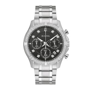 Men's Bulova Classic 1/8 CT. T.W. Diamond Chronograph Watch with Black Dial (Model: 96J119)