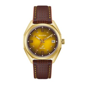 Men's Bulova Classic Gold-Tone Brown Leather Strap Watch with Gold-Tone Dial (Model: 97B214)