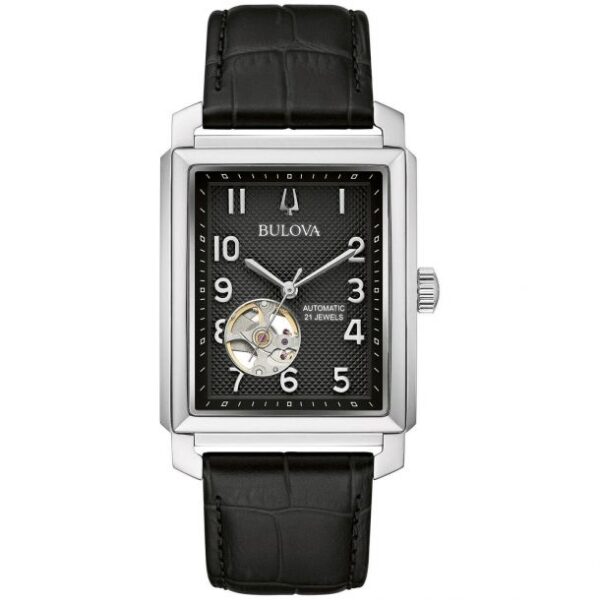 Men's Bulova Classic Sutton Automatic Black Leather Strap Watch | 33mm | 96A269