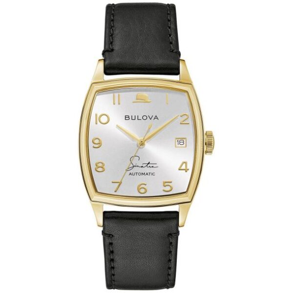 Men's Bulova Frank Sinatra 'Young At Heart' Black Leather Strap Watch | 33.5mm | 97B197