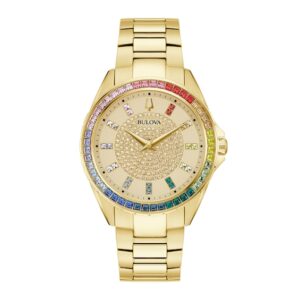 Men's Bulova Phantom Rainbow Crystal Accent Gold-Tone Watch with Champagne Dial (Model: 97A179)
