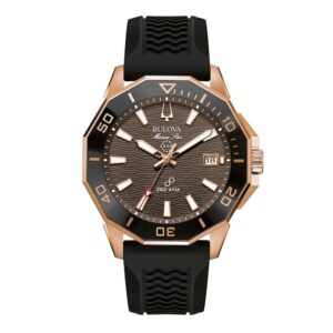 Men's Bulova Precisionist Brown Dial Watch in Rose-Tone Stainless Steel (Model 98B421)