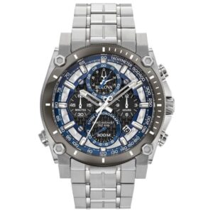 Men's Bulova Precisionist Chronograph Black Carbon Fiber Dial Bracelet Watch | 46mm | 98B316