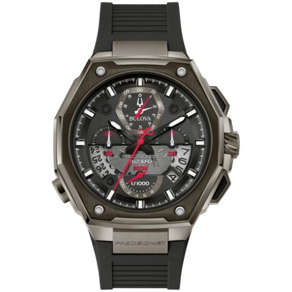 Men's Bulova Precisionist Chronograph Black Rubber Strap Watch | 44.5mm | 98B358