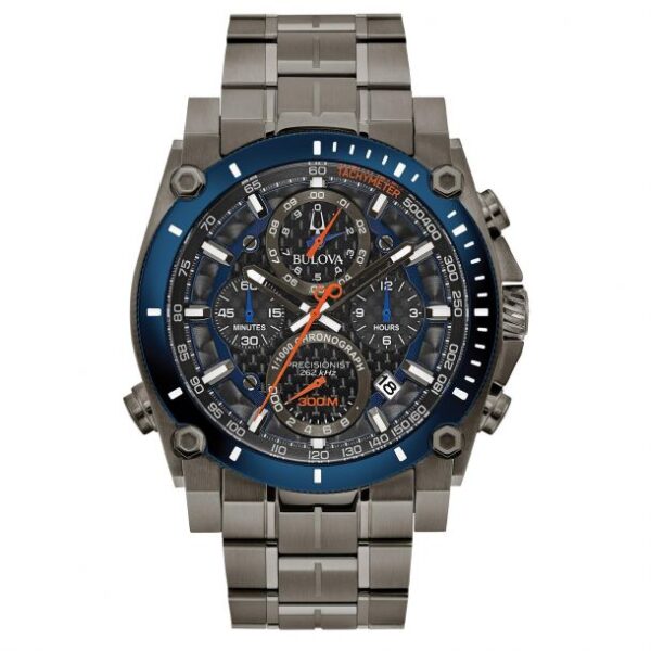 Men's Bulova Precisionist Grey Blue Ion-Plated Stainless Steel Watch | 46.5mm | 98B343
