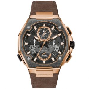 Men's Bulova Precisionist X Chronograph Special Edition Brown Leather Strap Watch | 44.5mm | 98B356