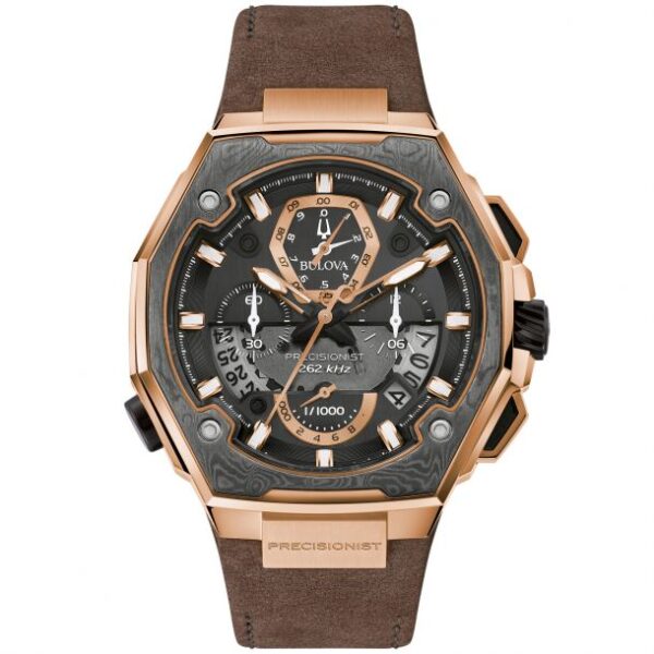 Men's Bulova Precisionist X Chronograph Special Edition Brown Leather Strap Watch | 44.5mm | 98B356