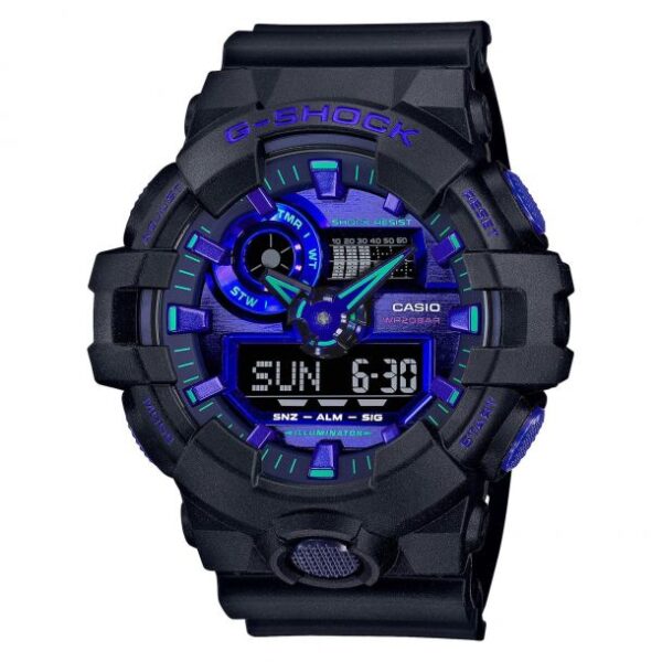 Men's Casio G-Shock Virtual World Analog-Digital Blue Violet Metallic Dial Watch GA700VB-1A