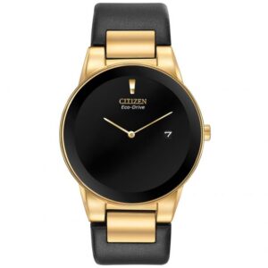 Men's Citizen Eco-Drive Axiom Gold-Tone Black Leather Strap Watch | 40mm | AU1062-05E