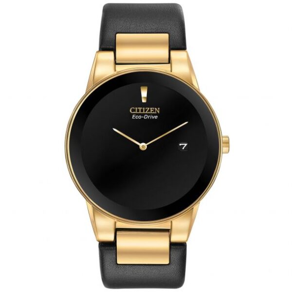 Men's Citizen Eco-Drive Axiom Gold-Tone Black Leather Strap Watch | 40mm | AU1062-05E