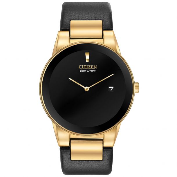 Men's Citizen Eco-Drive Axiom Gold-Tone Black Leather Strap Watch | 40mm | AU1062-05E