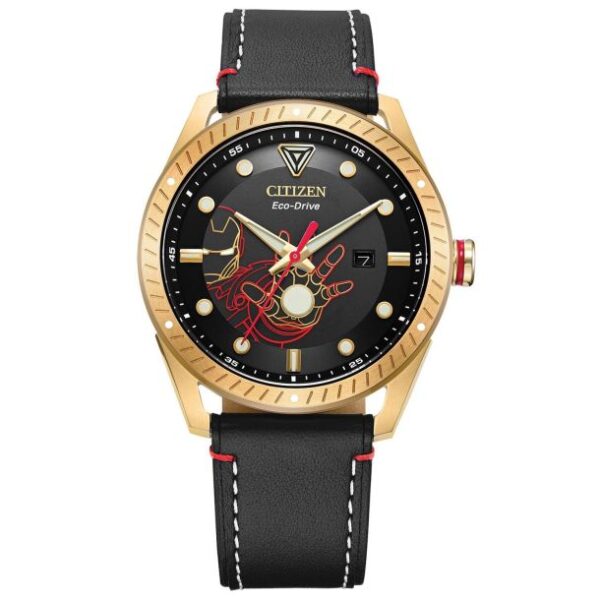 Men's Citizen Eco-Drive Marvel Tony Stark Iron Man Black Leather Strap Watch | 43mm | BM6992-09W
