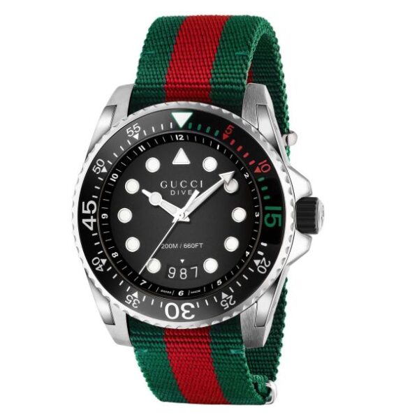 Men's Gucci Dive Green and Red Nylon Watch YA136209A