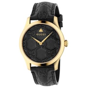 Men's Gucci G-Timeless Black Leather Strap Watch YA1264034A