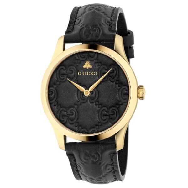 Men's Gucci G-Timeless Black Leather Strap Watch YA1264034A
