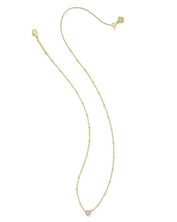 Mini Ari Heart Gold Satellite Short Pendant Necklace in Bubblegum Pink Kyocera Opal