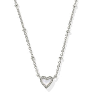 Mini Ari Heart Silver Satellite Short Pendant Necklace in Ivory Mother-of-Pearl