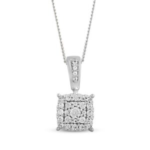 Multi-Diamond Cushion-Shaped Necklace 1/6 ct tw 10K White Gold 18"