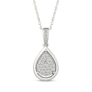 Multi-Diamond Teardrop Necklace 1/10 ct tw Sterling Silver 18"