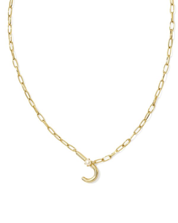 Pearl Gold Letter J Short Pendant Necklace in Freshwater Cultured Pearl