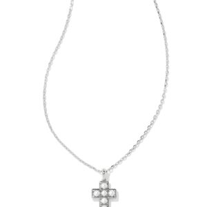 Pearl Silver Cross Short Pendant Necklace in Freshwater Cultured Pearl